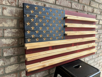 Challenge Coin Holder American Flag | Handmade Wooden Display for Military, Police, and First Responders