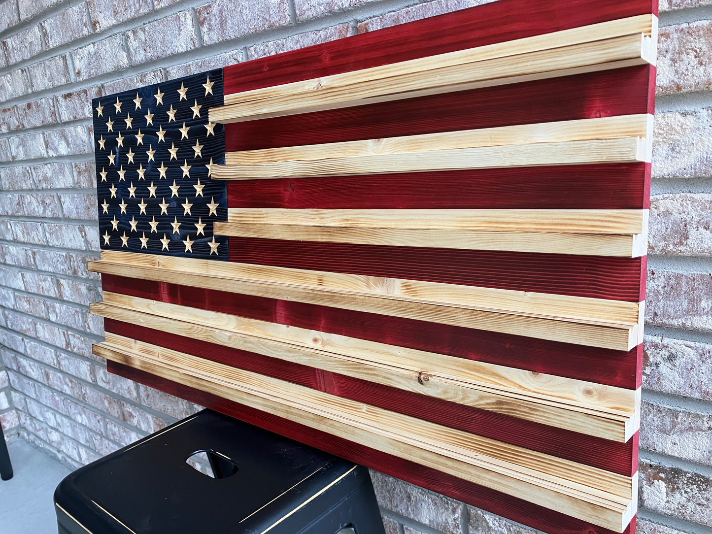 Challenge Coin Holder American Flag | Handmade Wooden Display for Military, Police, and First Responders